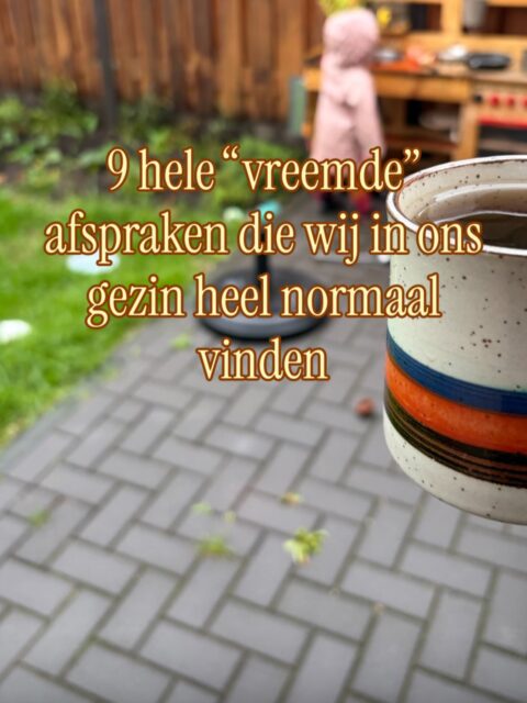 Om nummer 3 blijven onze ouders zich verbazen🤣 Deel jouw “vreemde” (oftewel iets wat jij heel normaal vindt maar dat net buiten de norm valt) afspraak hieronder!

Natuurlijk zijn er momenten waarop we eten delen. Voor de gezelligheid. Of omdat de peuter plots alle erwten op alle borden wil opeten. Maar over het algemeen zeggen we nee als ze iets van ons willen. Want van hangry ouders wordt niemand gezelliger😅 En er zijn natuurlijk dingen die volwassenen kunnen eten en drinken en kinderen niet. Zoals wijn of bier of chocola of chips🤪

Ze gaan meestal wel mee, maar ontdek maar eens hoe onprettig het is om natte sokken te hebben of koude armen. 

Dit werkt zoOoOoO goed! Natuurlijk mag je ff schreeuwen als je dat nodig hebt, maar niet in mijn oor aub😅 (don’t worry Gerda’s, emotieregulatie dmv trucjes zoals deze is iets dat kinderen de eerste jaren leren zodat ze er later veel profijt van hebben😘)

Een hand, zwaaien, een knuffel het kan allemaal! En vooral heel haar GOEDEMORGEN of HOIJE roepen als het aan onze peuter ligt🤣

Je hoort hier de hele dag door “help please!” (Onze kids zijn 3-talig😉) en “het klinkt alsof je een vraag wil stellen” (op momenten dat ze lopen te mopperen). Werkt als een tierelier want het gemopper wordt steeds minder en de zelfredzaamheid steeds groter!

‘Nough said🤷🏻‍♀️

Zodra de kinderen op bed liggen, maken we nog een laatste rondje door het huis en daarna is het klaar! Echt niet dat we in de avonduren iets anders doen dan weer we op dat moment zin in hebben. Denk aan: om 8 uur naar bed gaan, een trui breien, games, toch nog even stiekem aan een nieuw project werken etc.

En dat betekent dat we niet altijd (vaak niet zelfs) meespelen. Don’t worry dat is heel goed voor de kinders😉

♥️ De twee Nijntje albums maar papa wil ook wel een Taylor Swift luisteren en mumma Hadestown: Live from London🤭