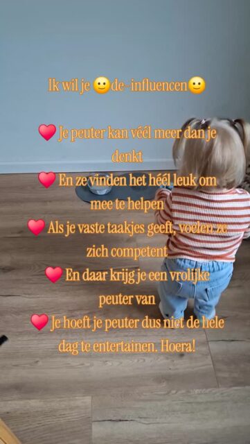 Laat je peuter meehelpen en je huishouden wordt er een stuk gezelliger van!

Ps. Taakjes doen is nooit verplicht met deze leeftijd, maar de peuter mag altijd meehelpen. 

Welk taakje vindt jouw peuter helemaal geweldig?