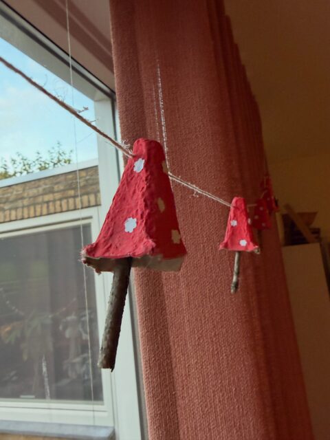 Deze gezellige paddenstoelen zijn de perfecte motorische peuteractiviteit voor een druilerige herfstmiddag!
Er is een groot verschil tussen een knutsel activiteit doen en creatief bezig zijn. Het is een onderscheid dat wij in ons Waldorf gezin heel duidelijk maken. Niet voor de kinderen overigens, maar zodat wij helder voor onszelf hebben waarom we doen wat we doen. We zouden het maken van deze paddenstoelen niet creatief noemen omdat we:
🍄 Van tevoren precies hebben besloten dat dit paddenstoelen gaan worden
🍄 Een hele beperkte hoeveelheid aan materialen hebben klaargelegd. Een eierdoos, twee kwasten, rode verf, ronde, witte stickers en takjes van ongeveer dezelfde dikte
Een activiteit zoals deze is perfect om samen ergens aan te werken. We hebben gepraat over wat we aan het doen waren, we oefenden met geduld hebben, we bewonderden ons harde werken. We hadden het écht gezellig met z’n twee.
De activiteit (die 3x10 minuten duurde overigens😝) mondde wel uit in een creatief experiment! Scroll maar helemaal door naar het laatste filmpje.
Knutselactiviteiten die een van tevoren besloten eindresultaat hebben, zijn niet bedoeld als creatieve activiteit. En dat is ok! Ze kunnen wel creativiteit ontlokken. Het vraagt dan van de volwassene om of zelf verder te werken aan het project (daar koos ik voor, want ik wilde de paddenstoelen graag ophangen omdat ik ze knus vind🤭) of het eindproduct los te laten en de chaos van een peuter met verf te omarmen.
Beide opties (en alles er tussenin) is fantastisch voor de ontwikkeling!